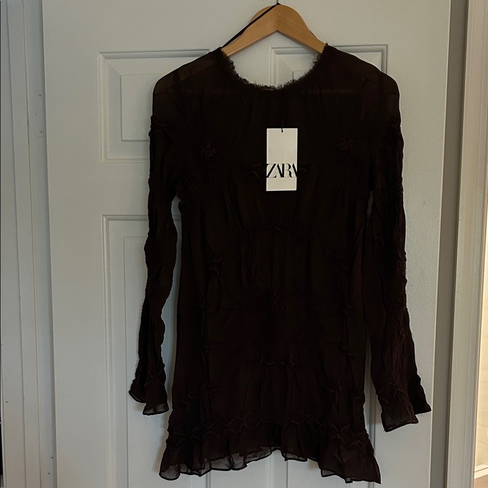Zara Women's Dark Brown Long Sleeve Dress